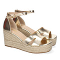 Sandalias Doradas Mujer Cuña Yute Cómodas Elegantes