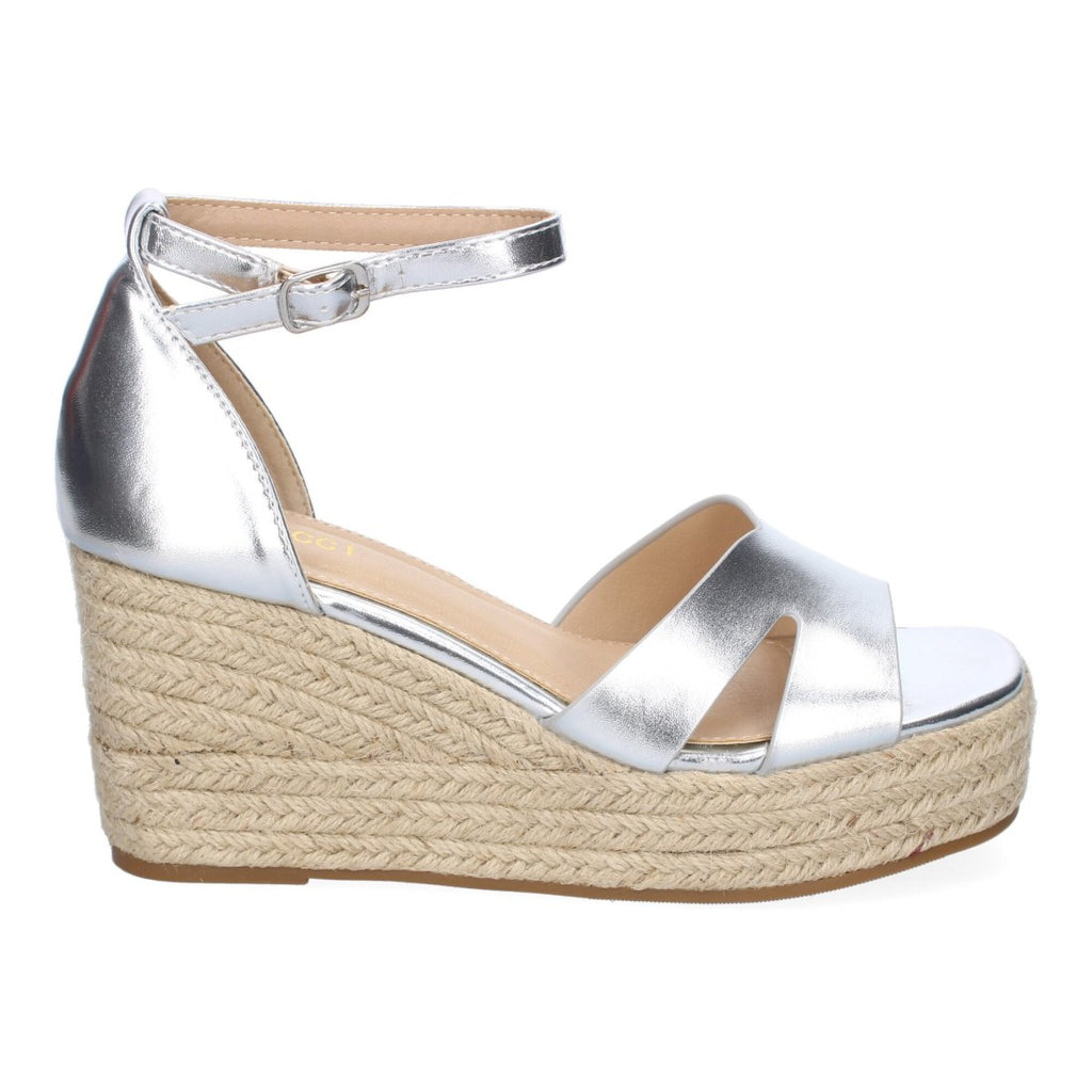 Sandalias Plateadas Mujer Cuña Yute Cómodas Elegantes