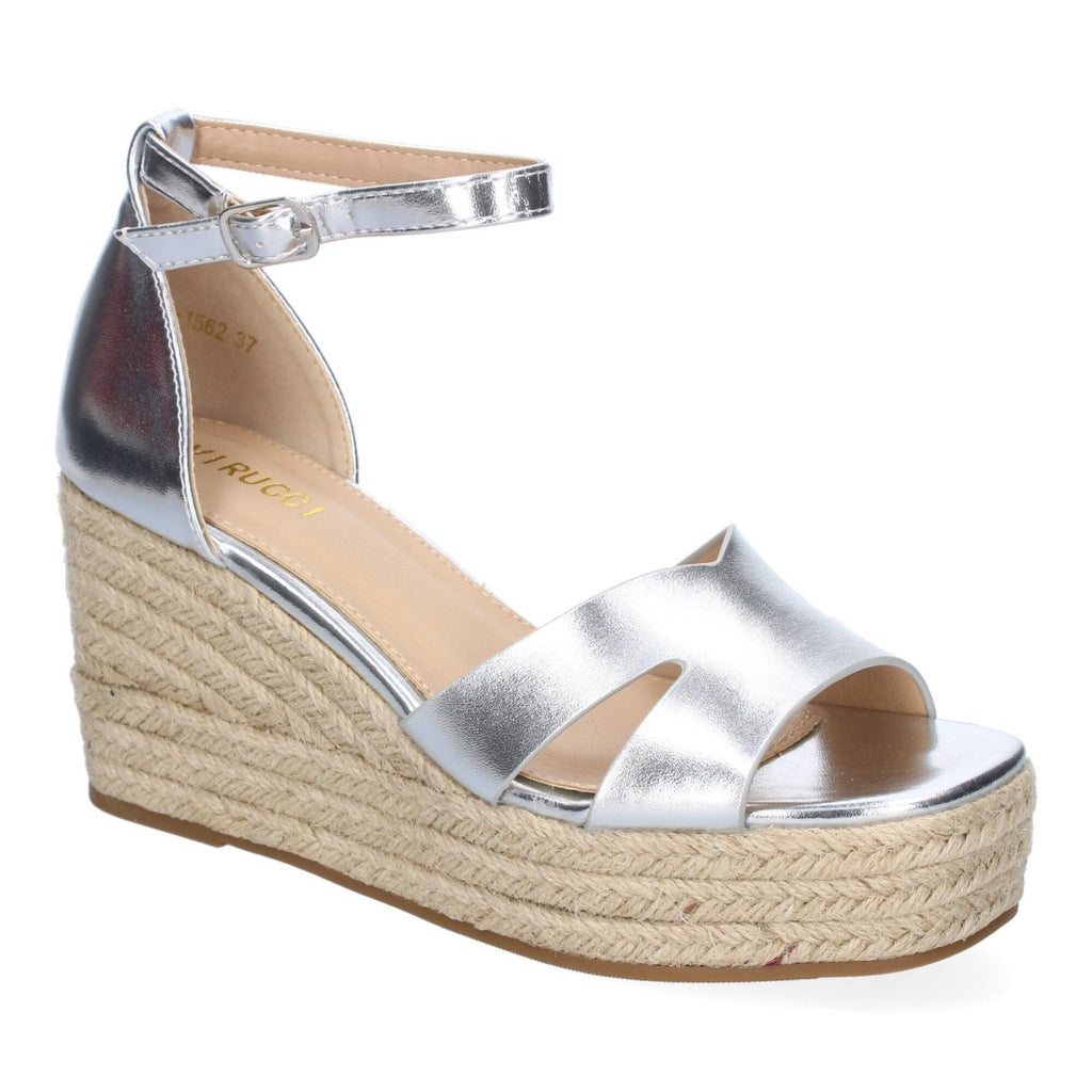 Sandalias Plateadas Mujer Cuña Yute Cómodas Elegantes