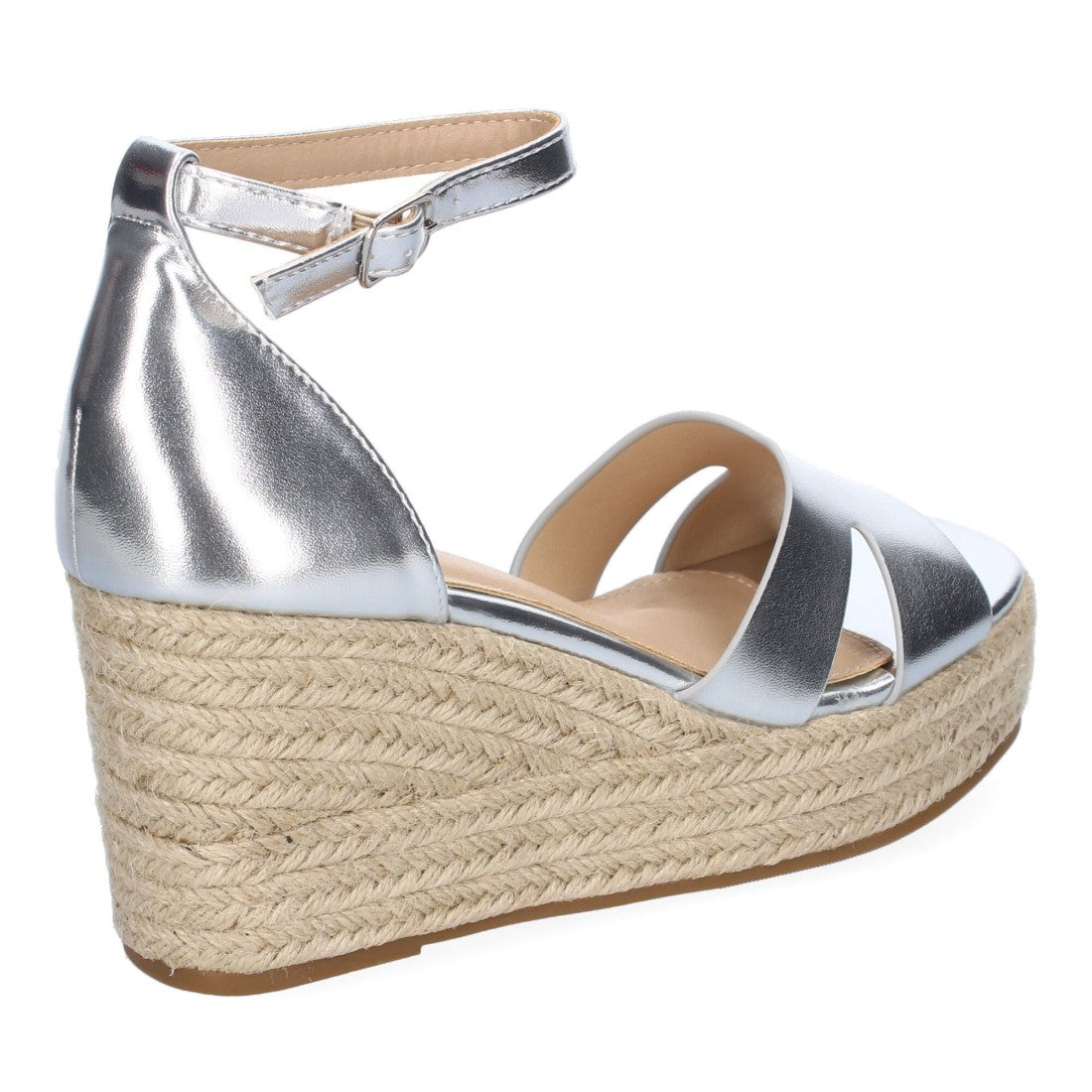 Sandalias Plateadas Mujer Cuña Yute Cómodas Elegantes