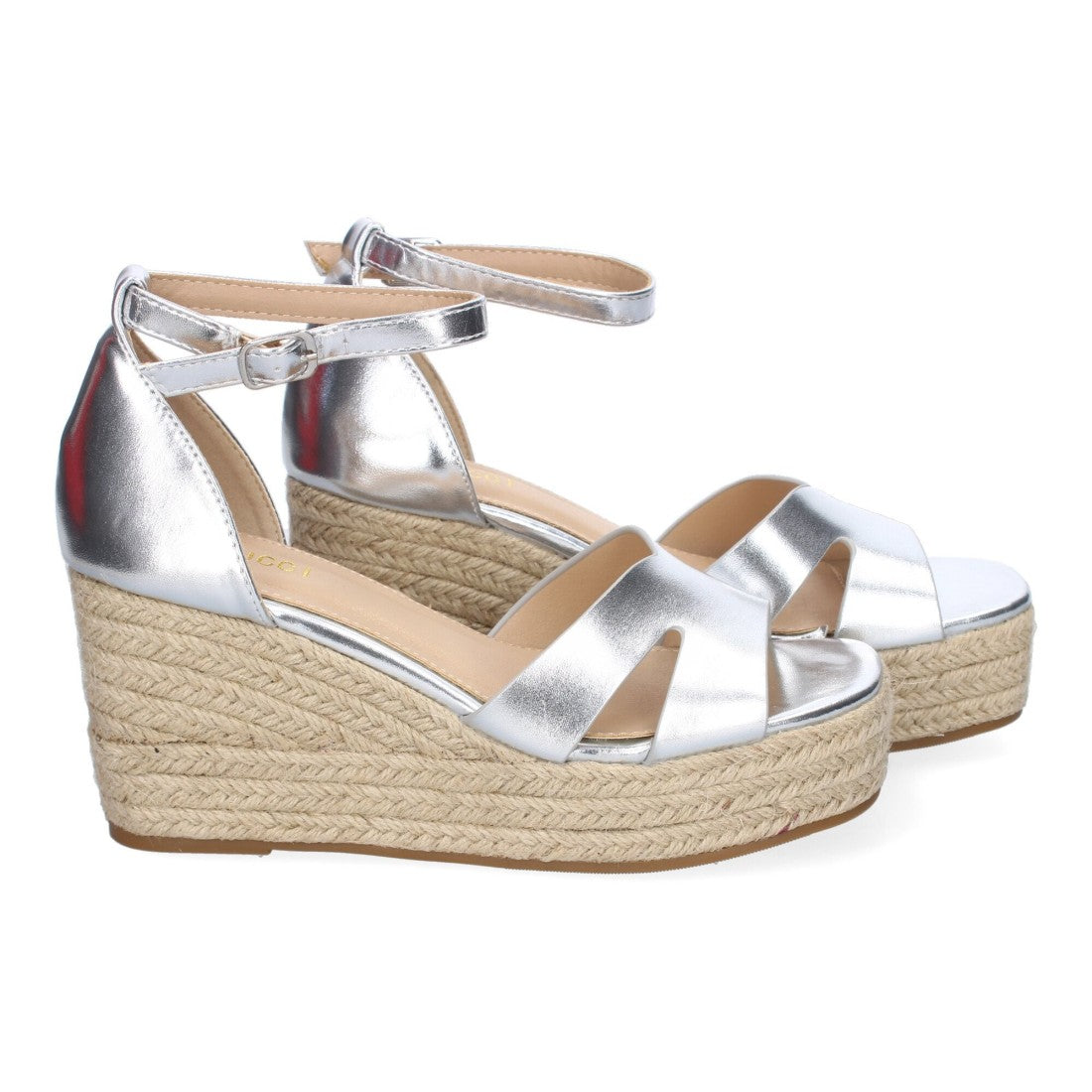 Sandalias Plateadas Mujer Cuña Yute Cómodas Elegantes