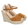 Sandalias Camel Mujer Cuña Yute Punta Bordada Cómodas