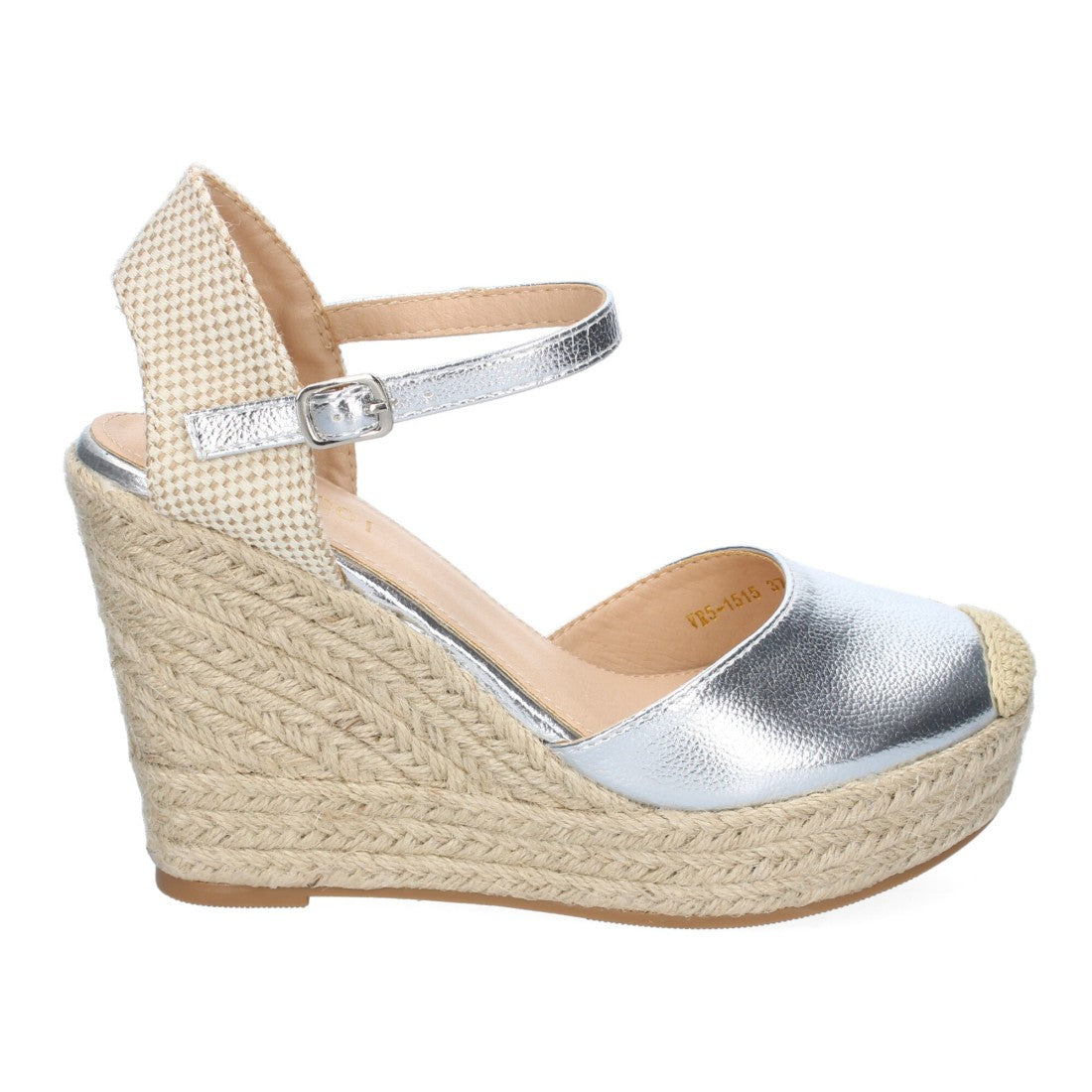 Sandalias Plateadas Mujer Cuña Yute Punta Bordada Cómodas