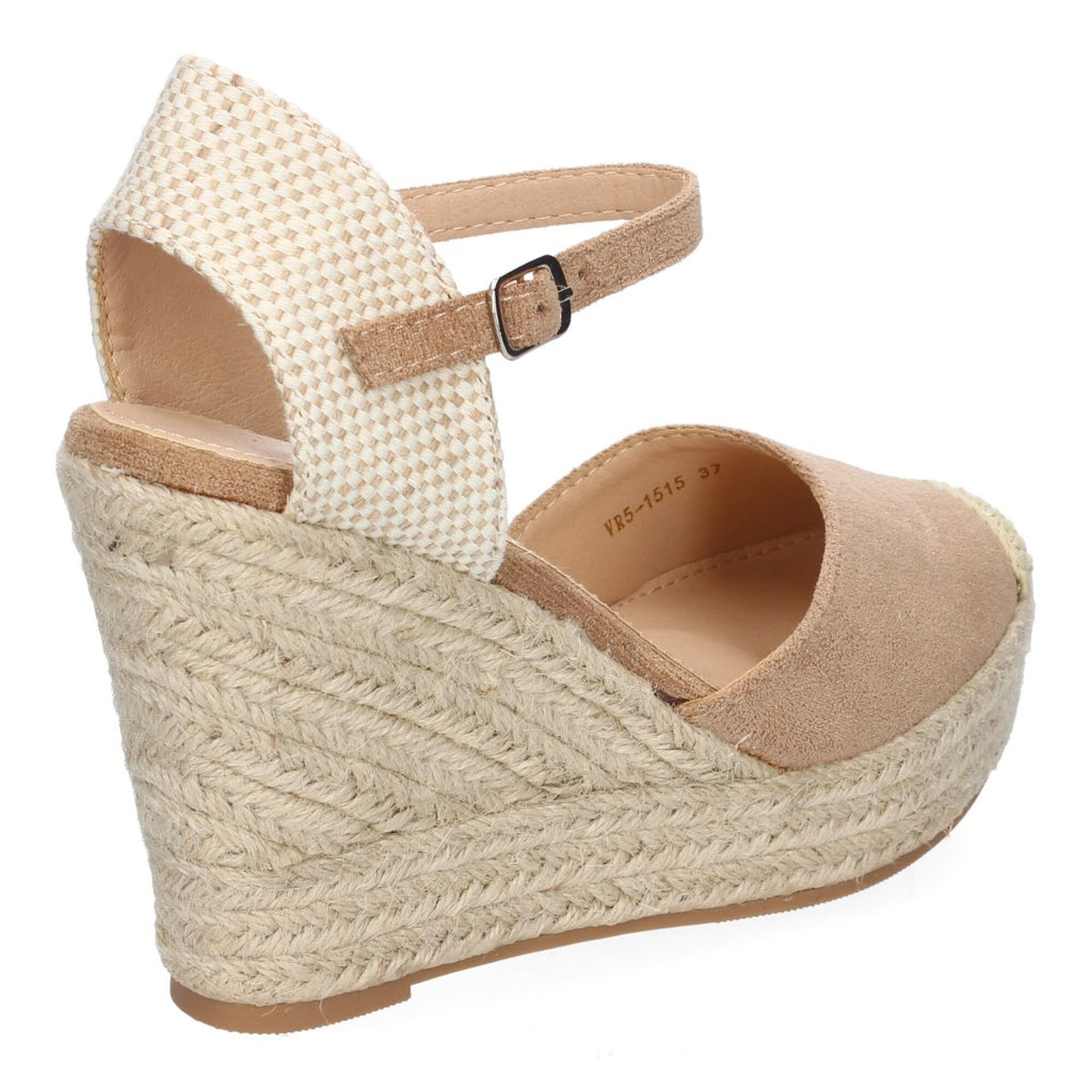 Sandalias Taupe Mujer Cuña Yute Punta Bordada Cómodas