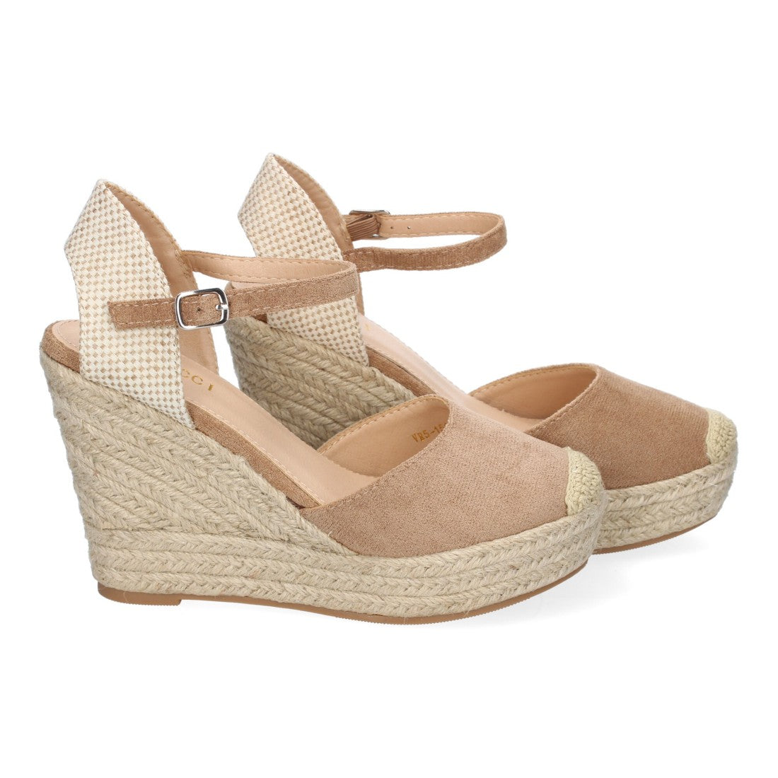 Sandalias Taupe Mujer Cuña Yute Punta Bordada Cómodas