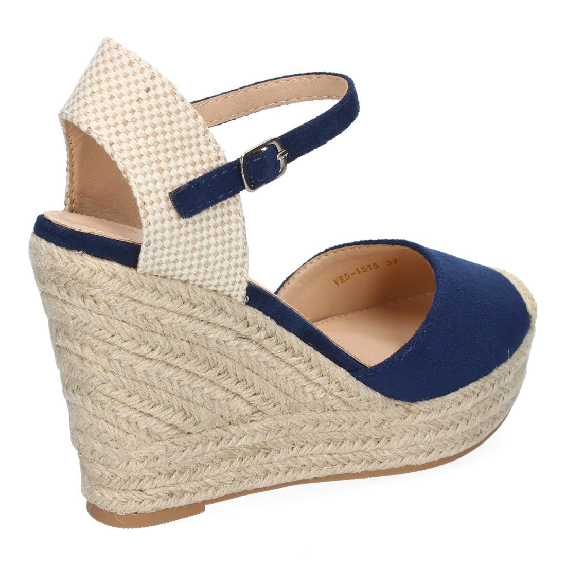 Sandalias Azul Marino Mujer Cuña Yute Punta Bordada Cómodas