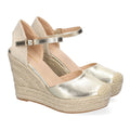 Sandalias Doradas Mujer Cuña Yute Punta Bordada Cómodas