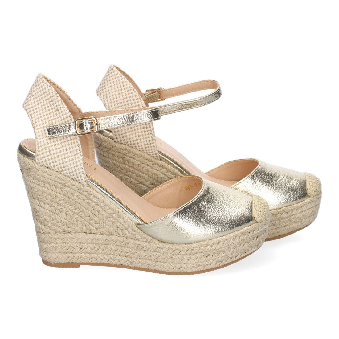 Sandalias Doradas Mujer Cuña Yute Punta Bordada Cómodas