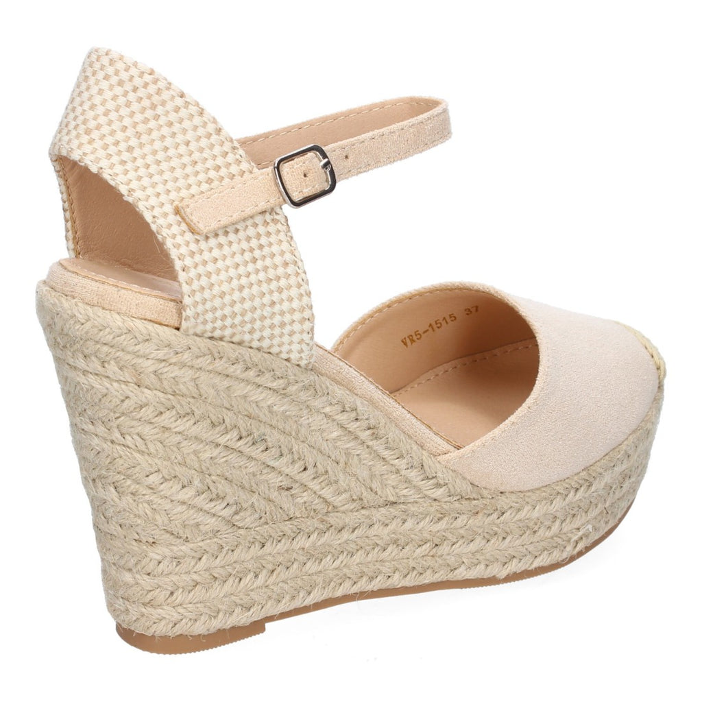 Sandalias Beige Mujer Cuña Yute Punta Bordada Cómodas