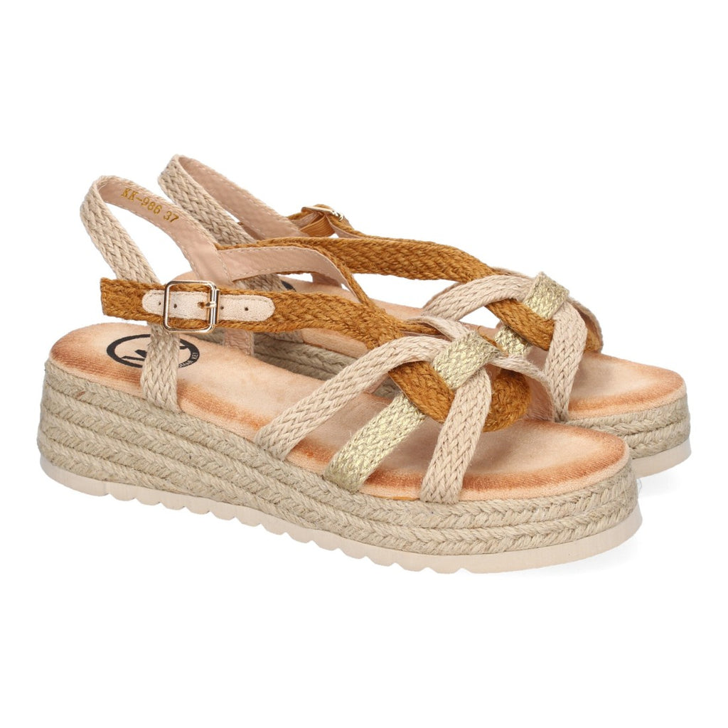 Sandalias Camel Mujer Plataforma Yute Tiras Cruzadas Empeine Hebilla Elegantes