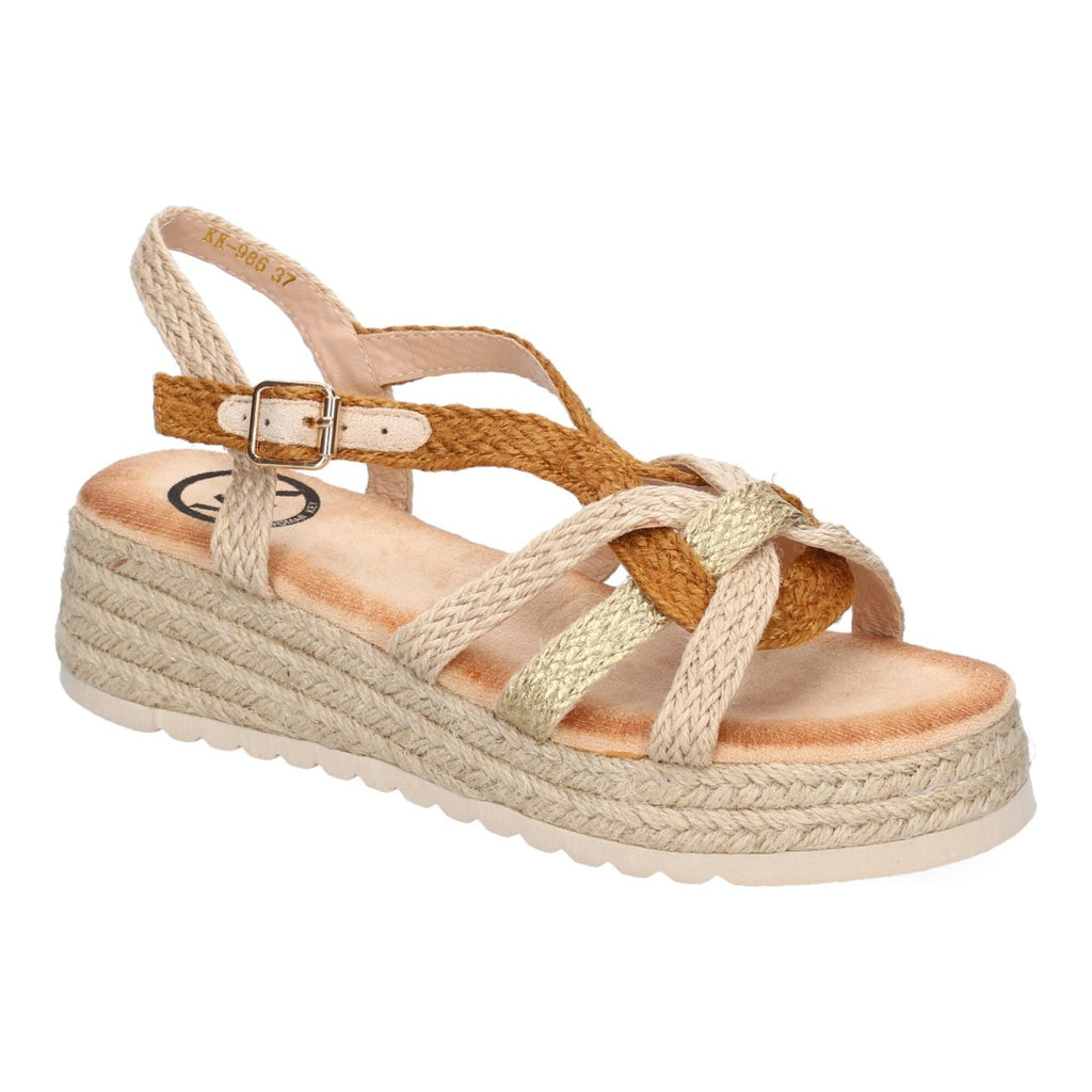 Sandalias Camel Mujer Plataforma Yute Tiras Cruzadas Empeine Hebilla Elegantes