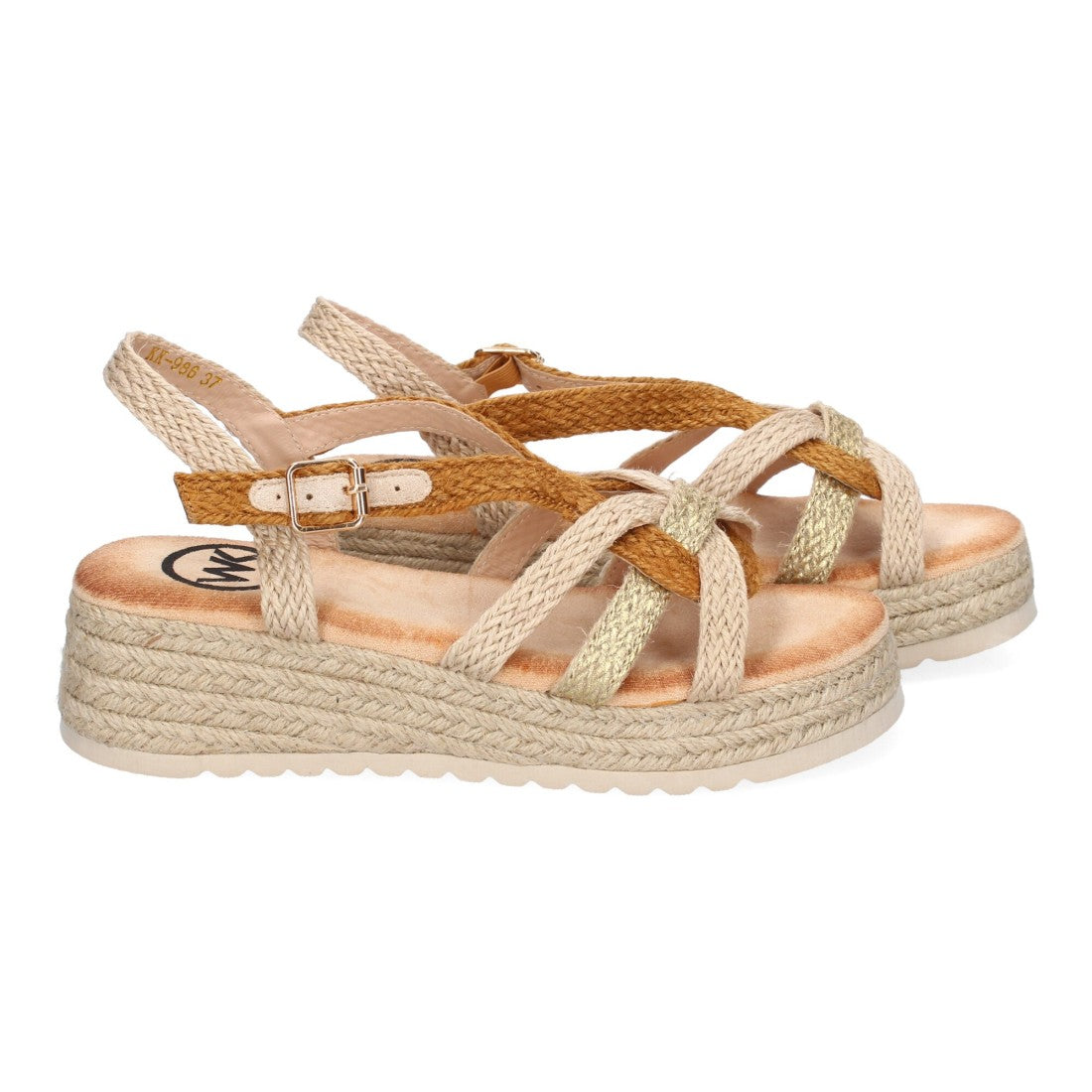 Sandalias Camel Mujer Plataforma Yute Tiras Cruzadas Empeine Hebilla Elegantes