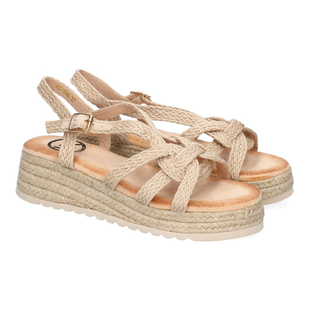 Sandalias Beige Mujer Plataforma Yute Tiras Cruzadas Empeine Hebilla Elegantes