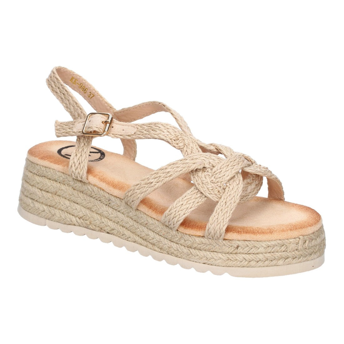 Sandalias Beige Mujer Plataforma Yute Tiras Cruzadas Empeine Hebilla Elegantes