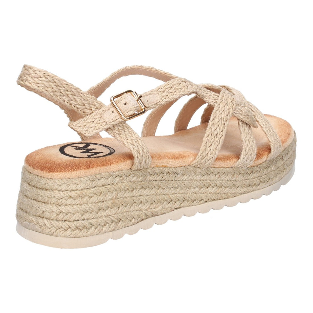 Sandalias Beige Mujer Plataforma Yute Tiras Cruzadas Empeine Hebilla Elegantes