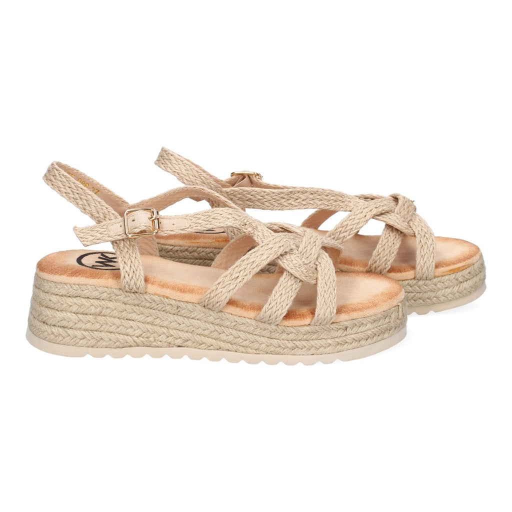 Sandalias Beige Mujer Plataforma Yute Tiras Cruzadas Empeine Hebilla Elegantes