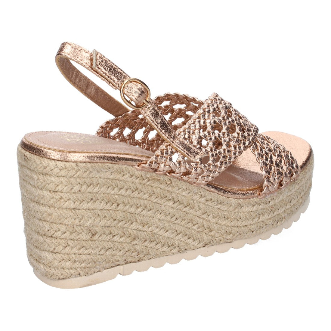 Sandalias Champán Mujer Cuña Yute Pala Trenzada Hebilla Elegantes