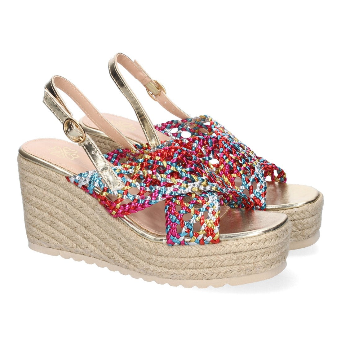 Sandalias Multicolor Mujer Cuña Yute Pala Trenzada Hebilla Elegantes