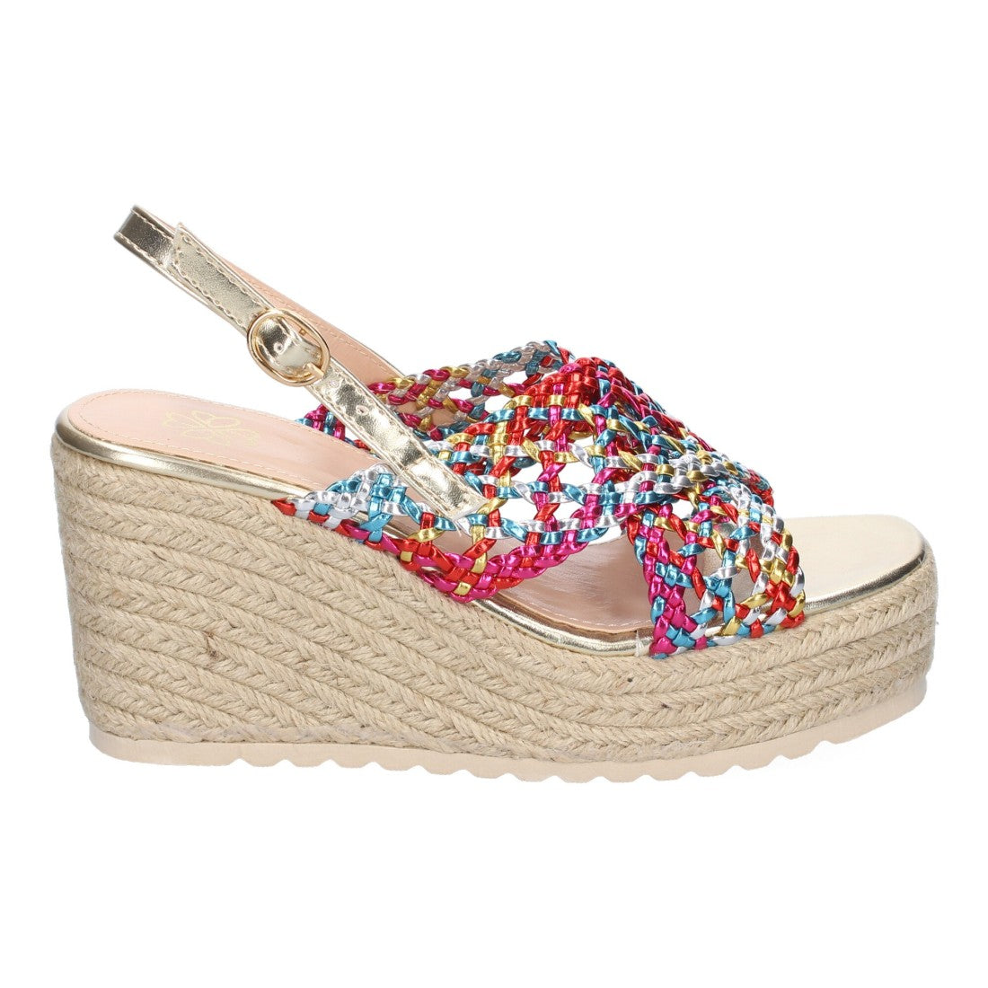 Sandalias Multicolor Mujer Cuña Yute Pala Trenzada Hebilla Elegantes
