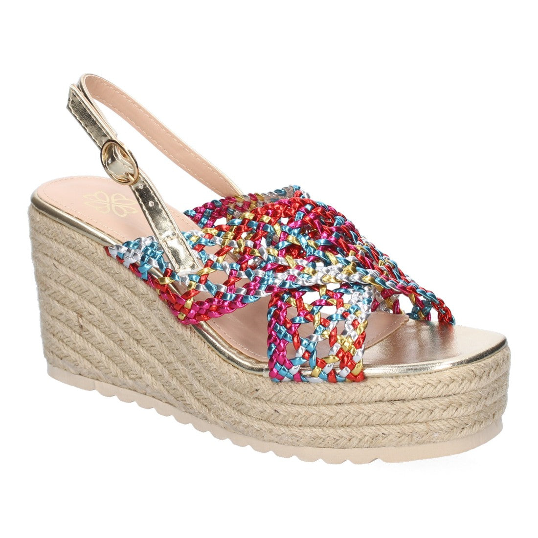 Sandalias Multicolor Mujer Cuña Yute Pala Trenzada Hebilla Elegantes
