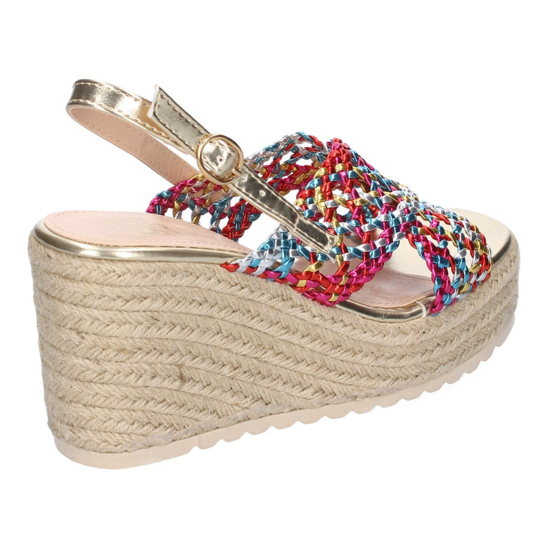 Sandalias Multicolor Mujer Cuña Yute Pala Trenzada Hebilla Elegantes