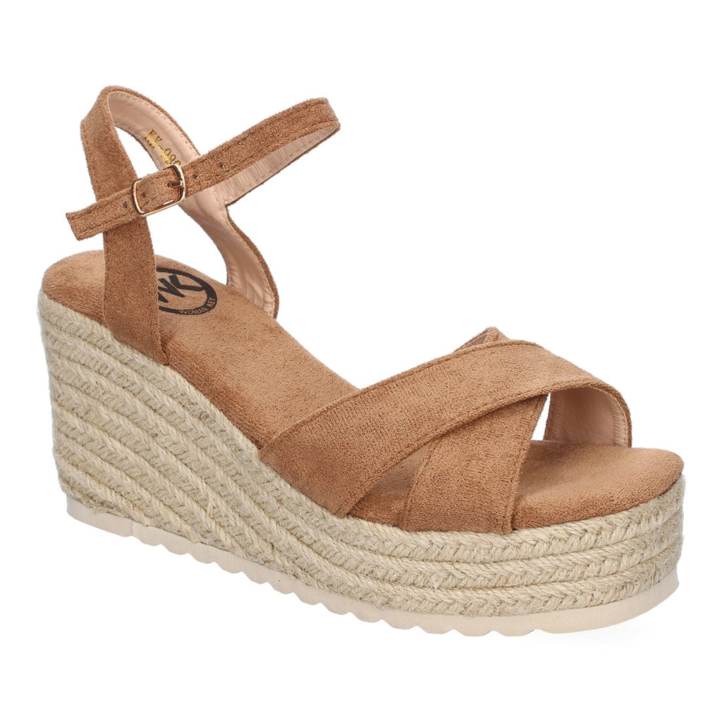 Sandalias Kaki Mujer Cuña Yute Diseño Trenzado Pala Hebilla Elegantes