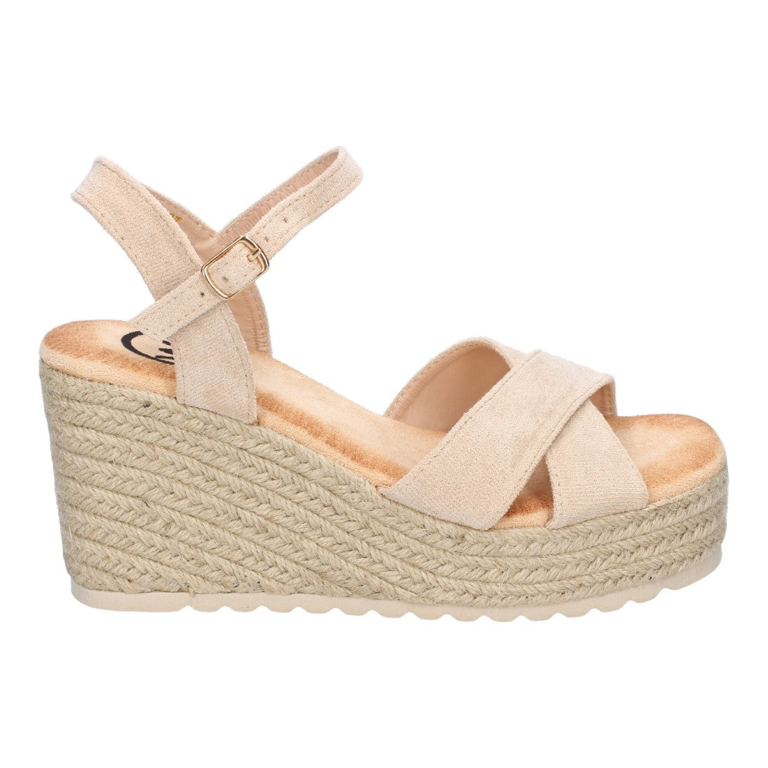 Sandalias Beige Mujer Cuña Yute Diseño Trenzado Pala Hebilla Elegantes