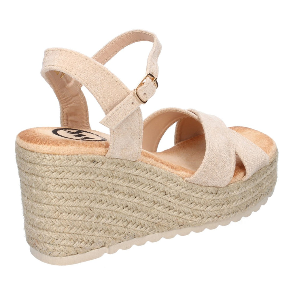 Sandalias Beige Mujer Cuña Yute Diseño Trenzado Pala Hebilla Elegantes