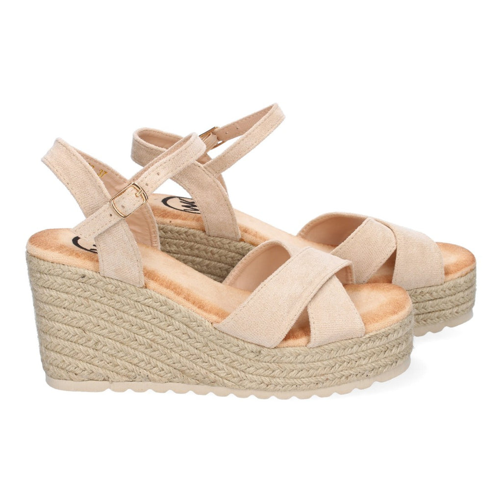 Sandalias Beige Mujer Cuña Yute Diseño Trenzado Pala Hebilla Elegantes