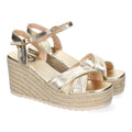 Sandalias Doradas Mujer Cuña Yute Diseño Trenzado Pala Hebilla Elegantes