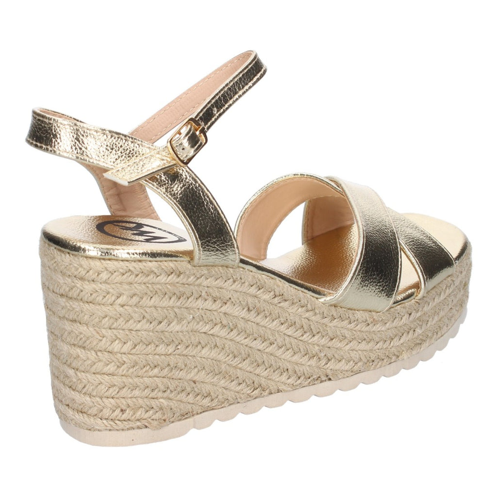 Sandalias Doradas Mujer Cuña Yute Diseño Trenzado Pala Hebilla Elegantes