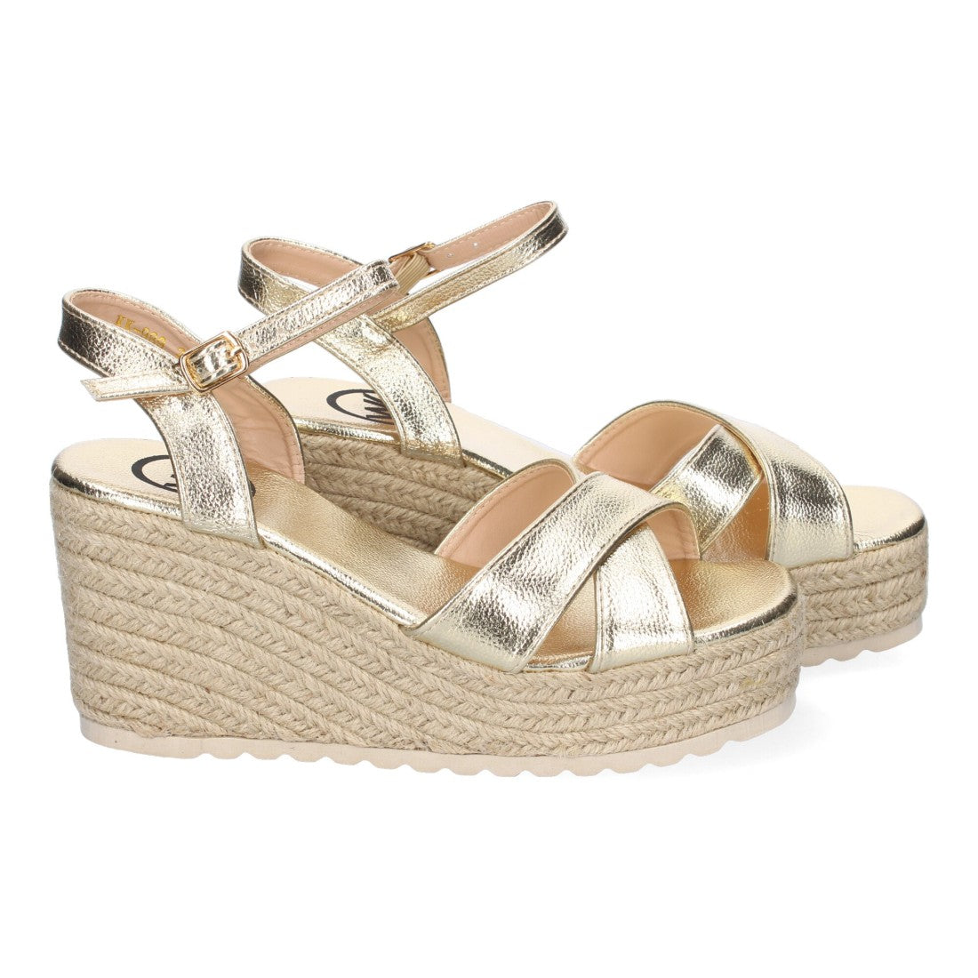 Sandalias Doradas Mujer Cuña Yute Diseño Trenzado Pala Hebilla Elegantes