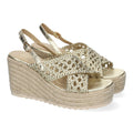 Sandalias Doradas Mujer Cuña Yute Diseño Trenzado Pala Hebilla Elegantes
