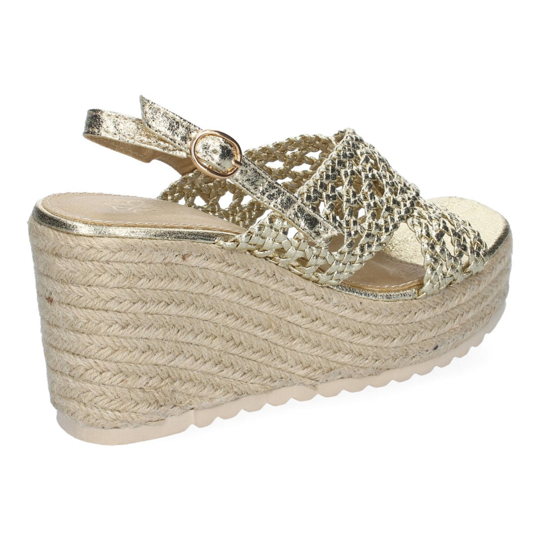 Sandalias Doradas Mujer Cuña Yute Diseño Trenzado Pala Hebilla Elegantes