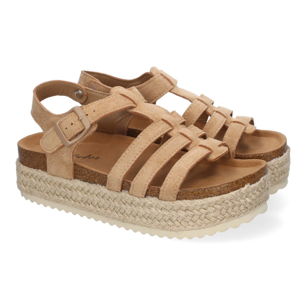 Sandalias Kaki Mujer Plataforma Yute Tiras Cruzadas Hebilla Elegantes