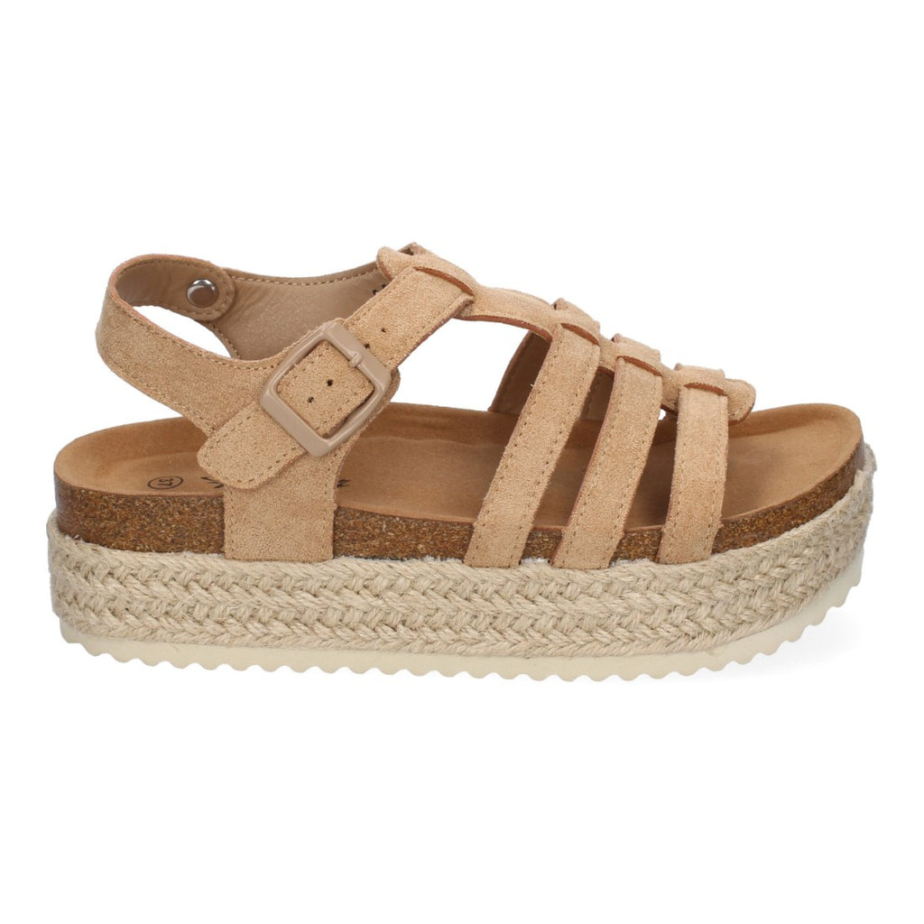 Sandalias Kaki Mujer Plataforma Yute Tiras Cruzadas Hebilla Elegantes