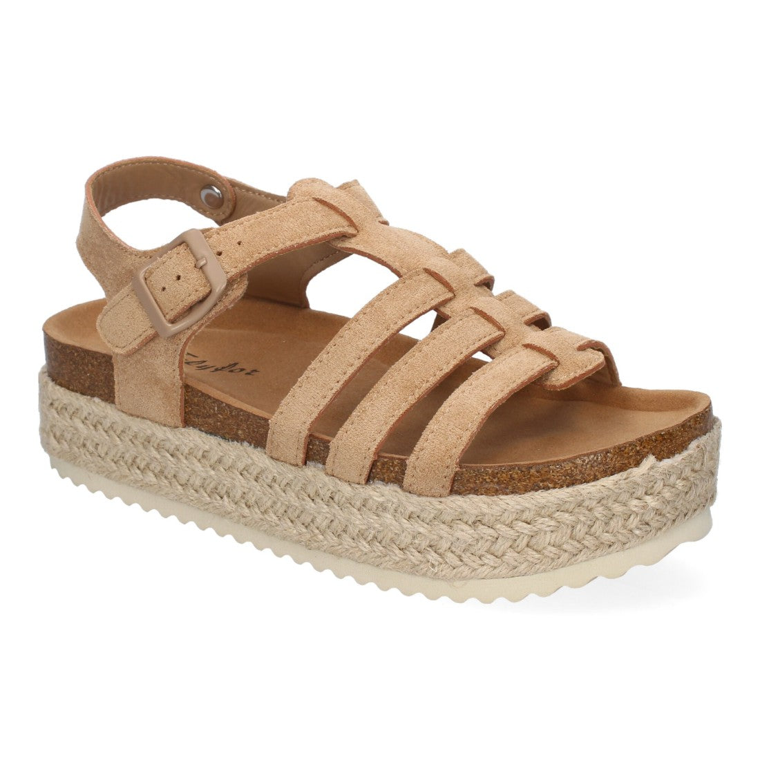 Sandalias Kaki Mujer Plataforma Yute Tiras Cruzadas Hebilla Elegantes