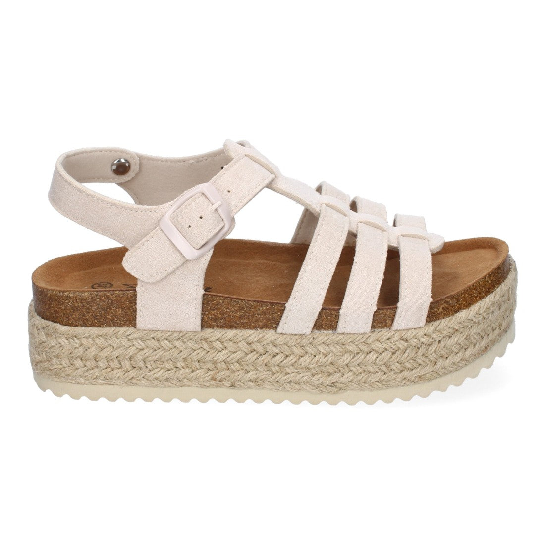 Sandalias Beige Mujer Plataforma Yute Tiras Cruzadas Hebilla Elegantes
