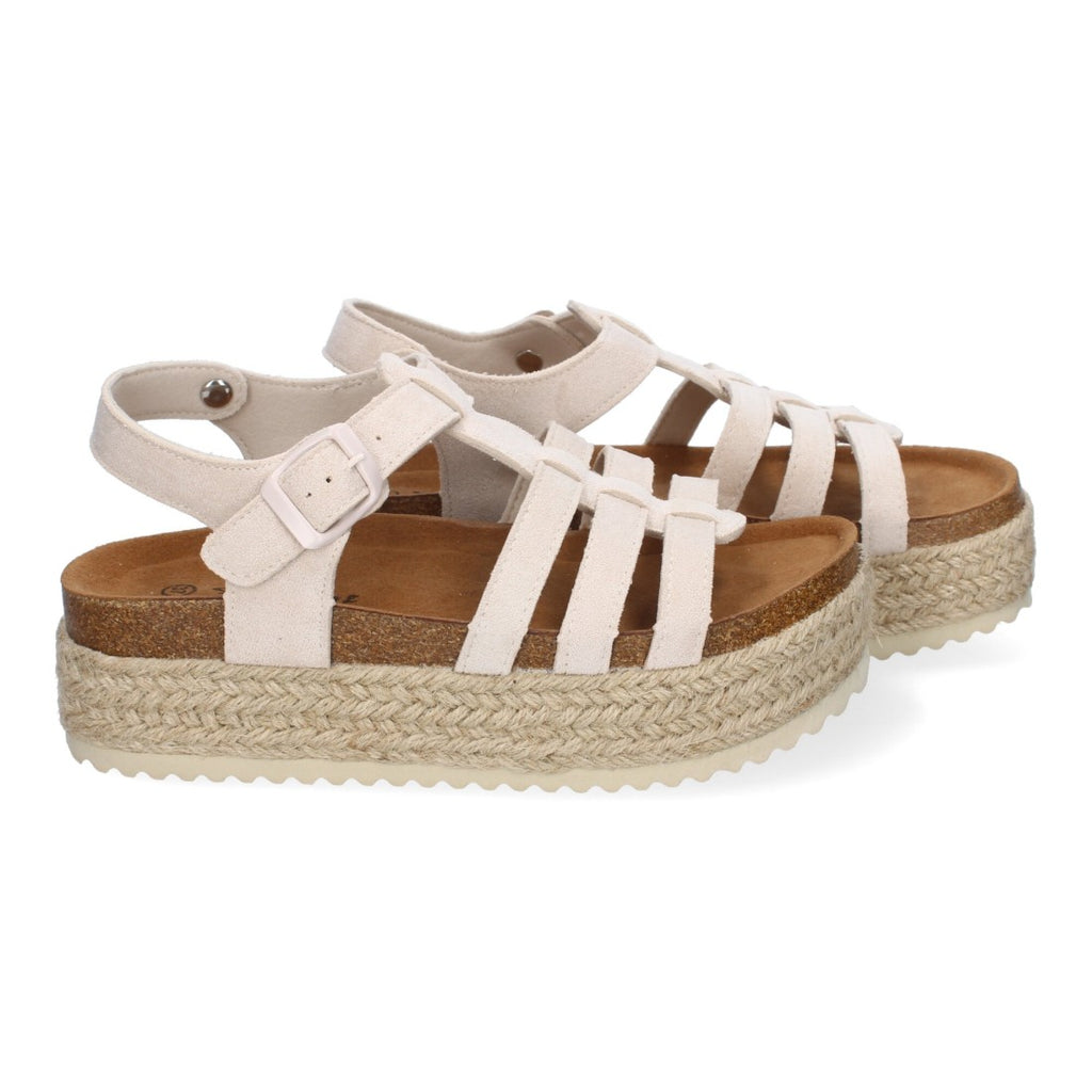 Sandalias Beige Mujer Plataforma Yute Tiras Cruzadas Hebilla Elegantes