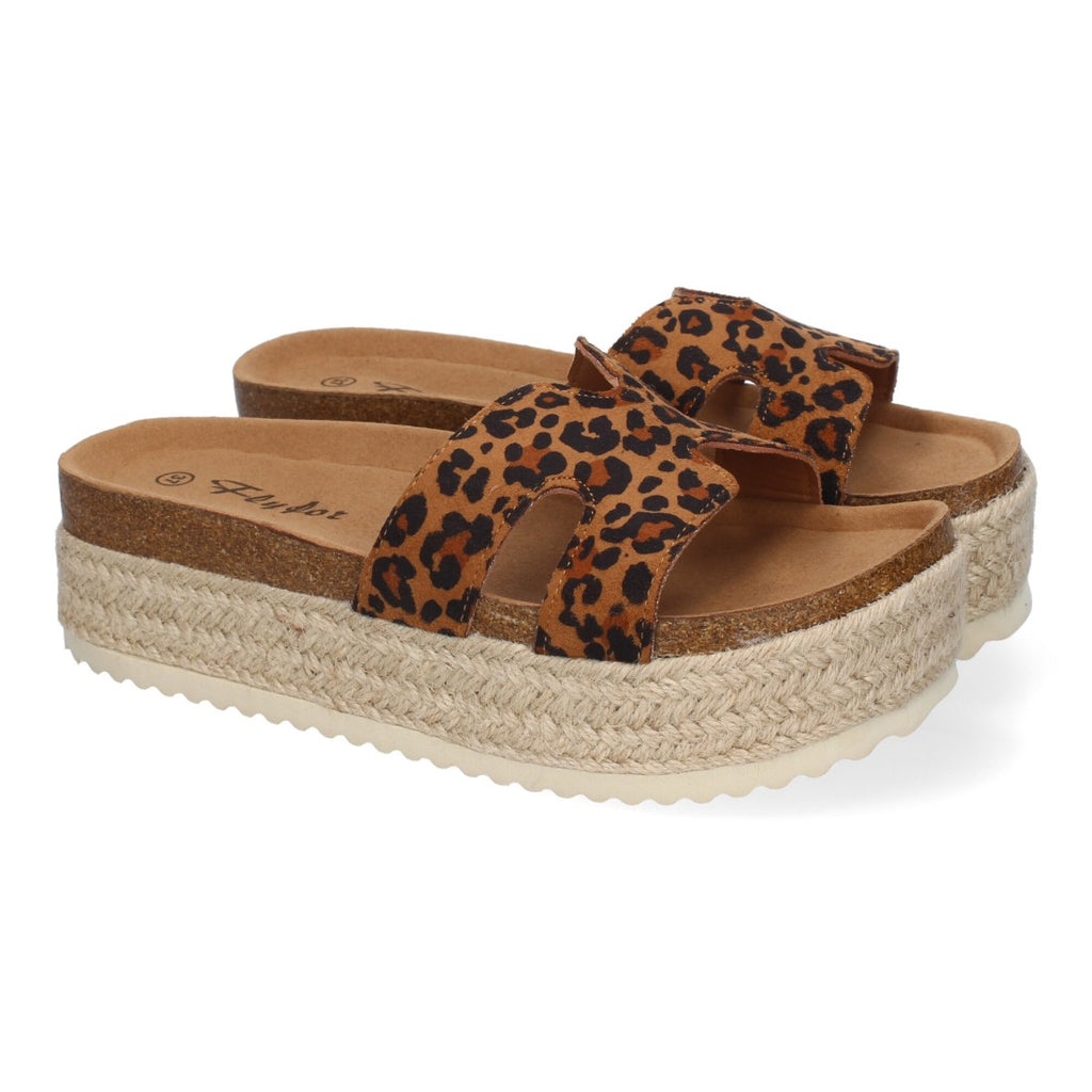 Sandalias Leopardo Mujer Planas Bio Plantilla Anatómica Elegantes Cómodas