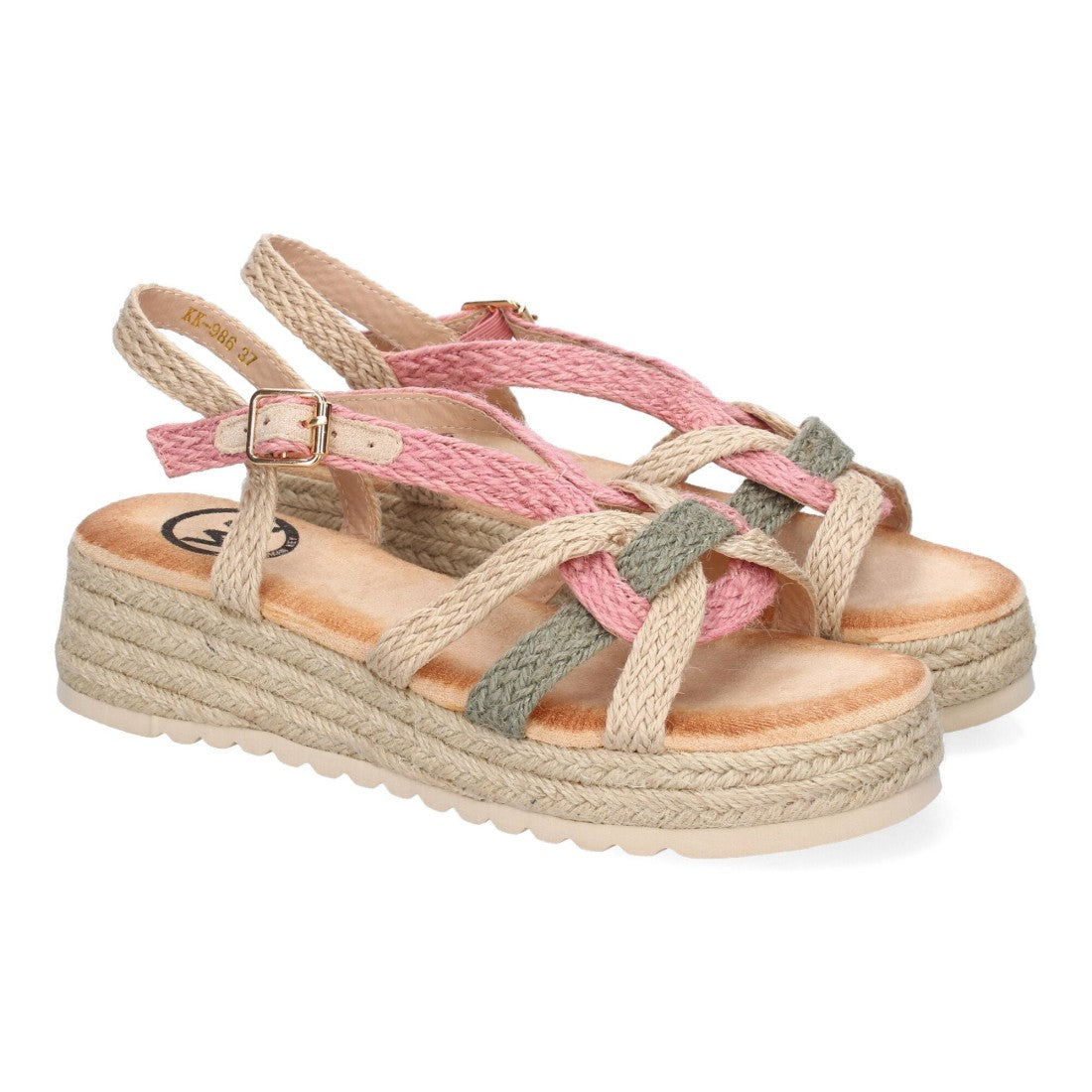 Sandalias Rosa Mujer Plataforma Yute Tiras Cruzadas Empeine Hebilla Elegantes