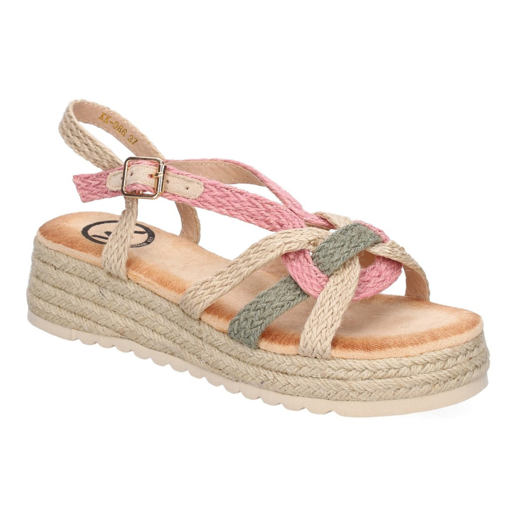 Sandalias Rosa Mujer Plataforma Yute Tiras Cruzadas Empeine Hebilla Elegantes