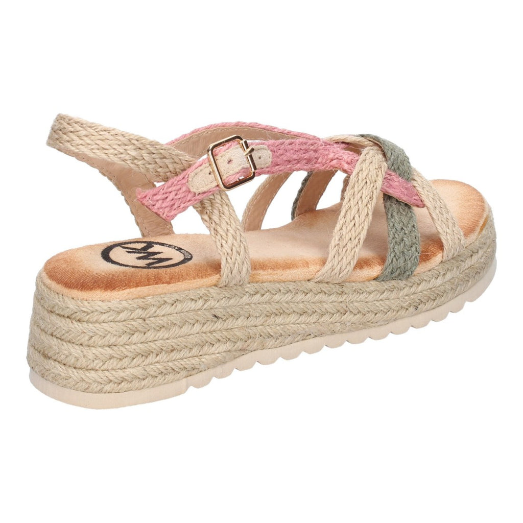 Sandalias Rosa Mujer Plataforma Yute Tiras Cruzadas Empeine Hebilla Elegantes