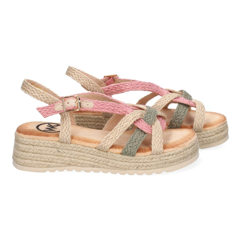 Sandalias Rosa Mujer Plataforma Yute Tiras Cruzadas Empeine Hebilla Elegantes