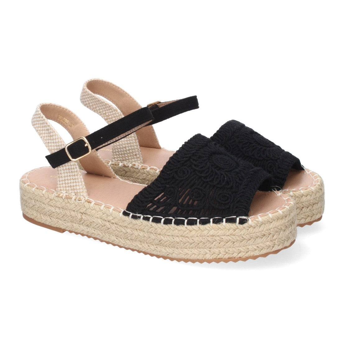 Sandalias Negras Mujer Plataforma Yute Entrelazadas Elegantes