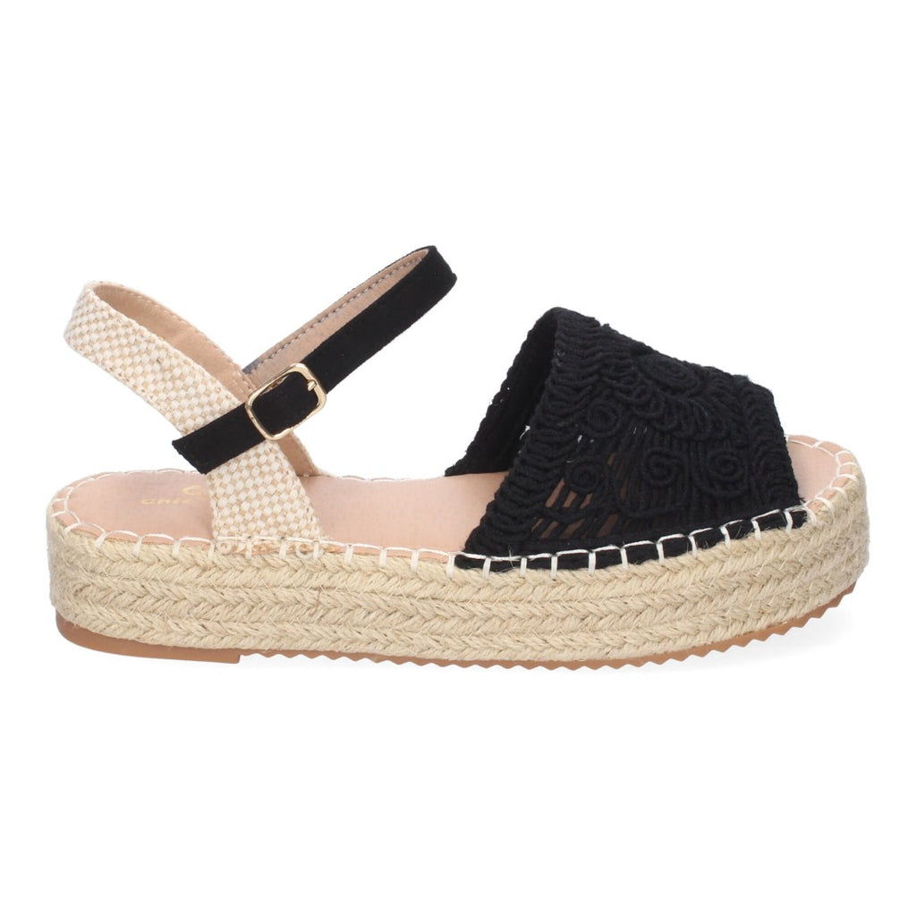 Sandalias Negras Mujer Plataforma Yute Entrelazadas Elegantes