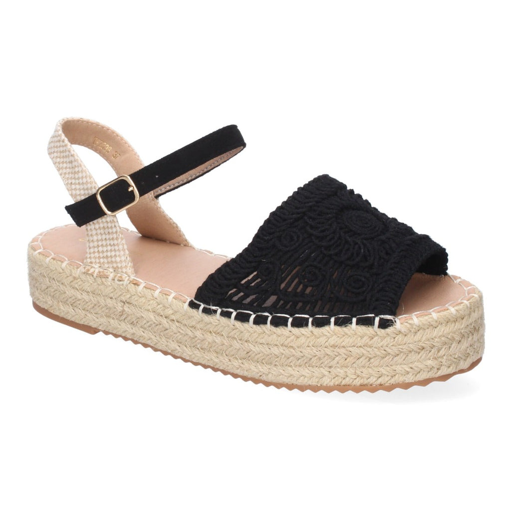 Sandalias Negras Mujer Plataforma Yute Entrelazadas Elegantes