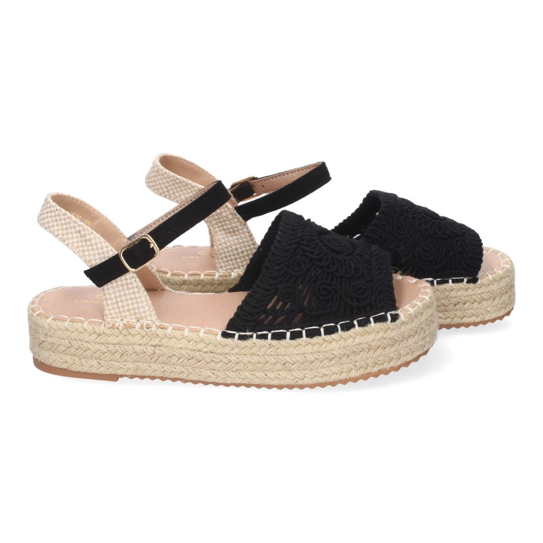 Sandalias Negras Mujer Plataforma Yute Entrelazadas Elegantes