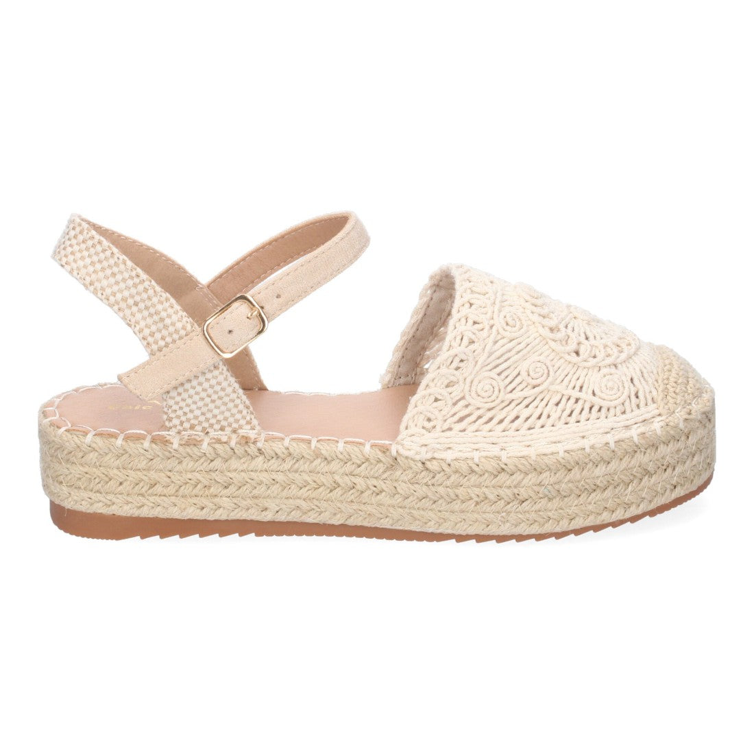 Sandalias Beige Mujer Cuña Yute Cordones Elegantes