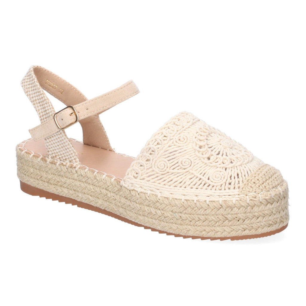 Sandalias Beige Mujer Cuña Yute Cordones Elegantes